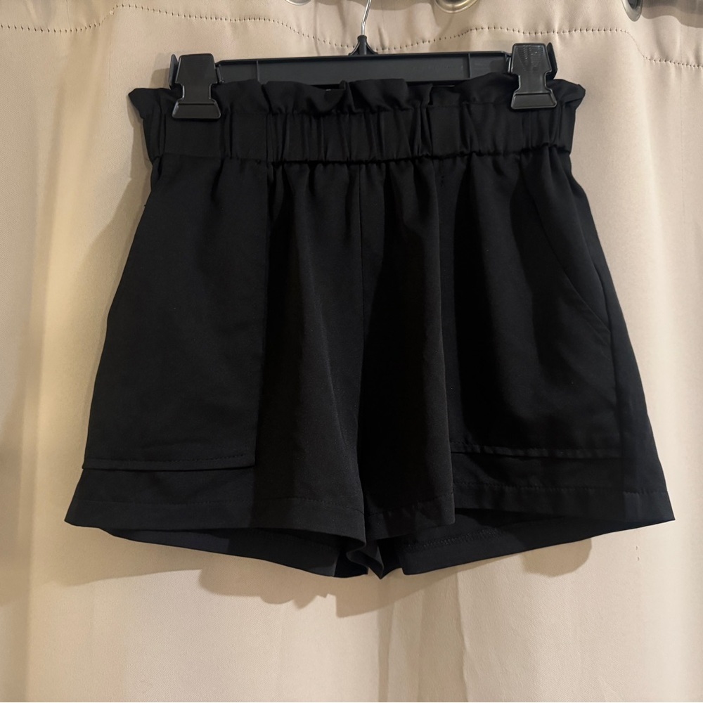 Women’s Black Paperbag Waist Shorts